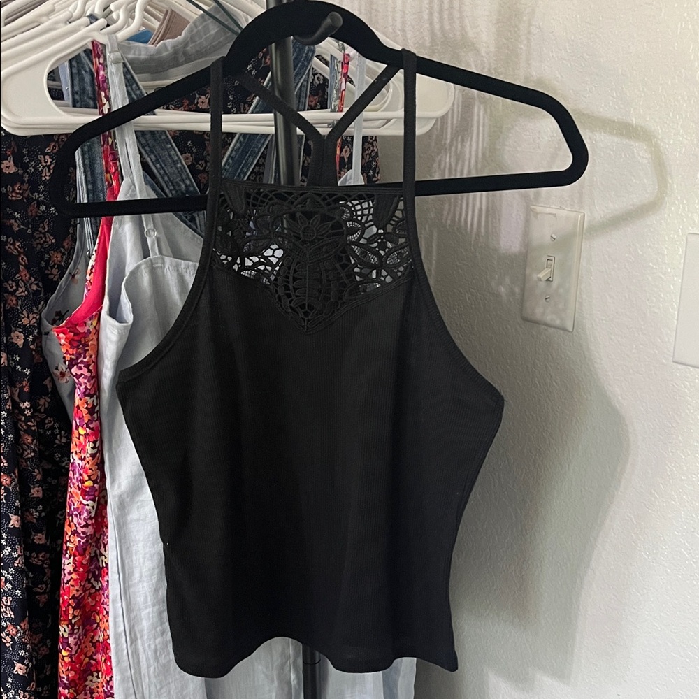 Black Lace Detail Women's Top